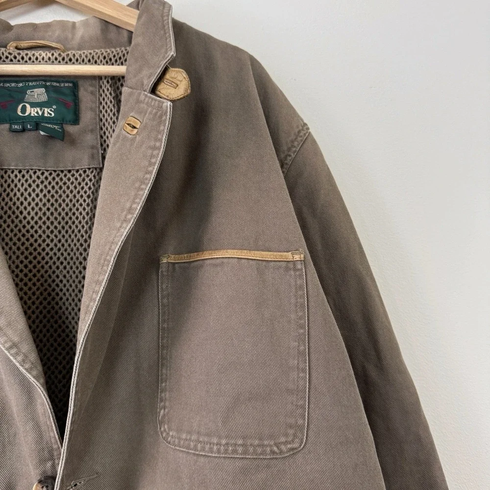 Vintage Orvis Chore Barn Field Elbow Patches Khaki Tan Outdoors Jacket - Large